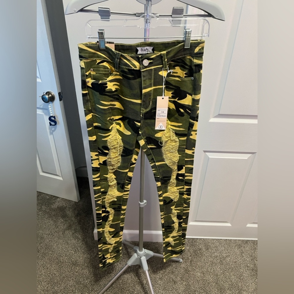 Blue Topic Yellow & Green Camo Denim Jacket & Matching Pants Size Small-… - Picture 3 of 13